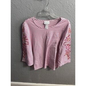 Alfred Dunner Pinkish Red White‎ Striped 3/4 Sleeve  Shirt Size Medium Women